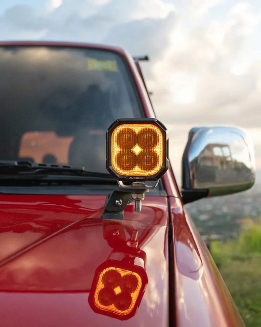 AUXBEAM 3" 100W DRL LED Pod Lights FLOOD Beam With White DRL & Amber Turn Signal - SLBSTORE