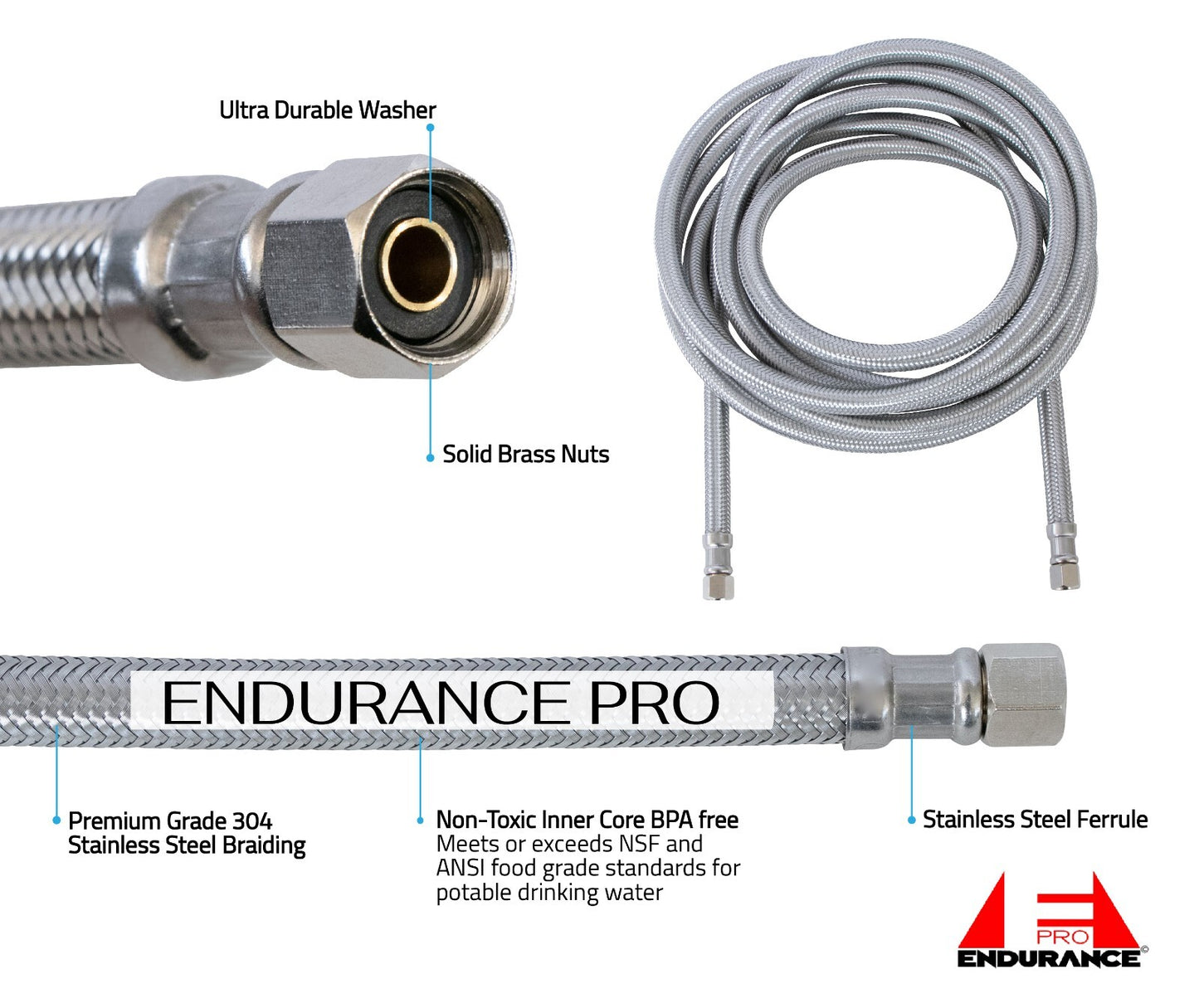Universal Ice Maker Flexible Braided Stainless Steel Water Supply Hose - SLBSTORE
