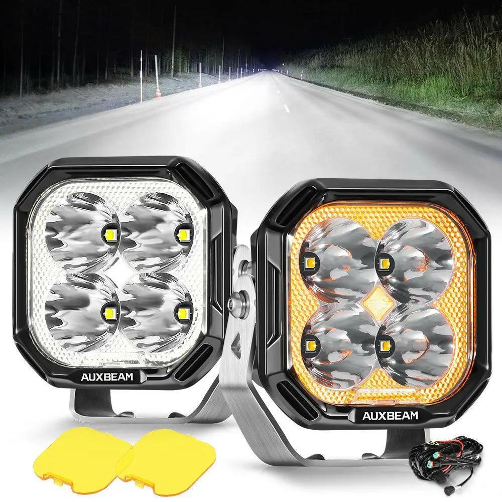 Auxbeam Color Play 3″ 100W LED Pod Light Combo – White DRL + Amber Turn Signal - SLBSTORE