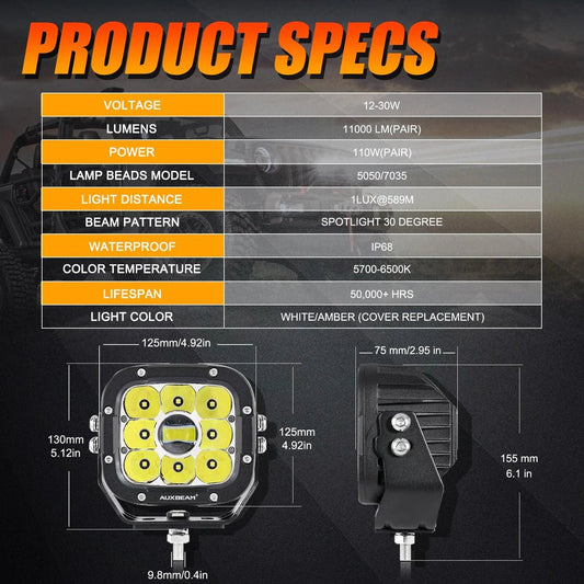 XP - ULTRA SERIES 5 INCH 110W 11000LM WHITE/AMBER LED DRIVING LIGHTS PODS LIGHT - SLBSTORE