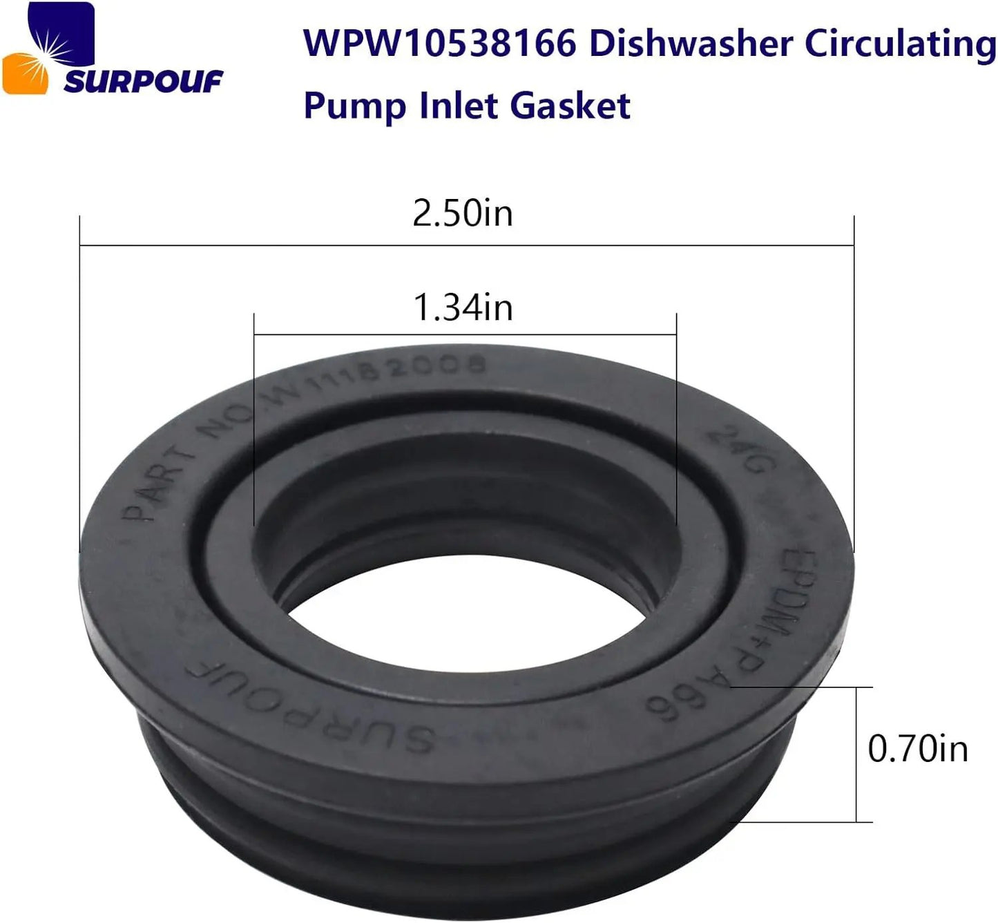 Dishwasher Circulation Pump Inlet Grommet - Compatible with Whirlpool Kenmore - Replaces WPW10538166 - SLBSTORE