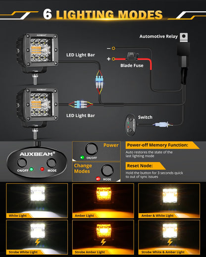 Auxbeam 6 MODES SERIES WHITE&AMBER LED LIGHT BARS 3 INCH/4INCH/7INCH/12INCH/20INCH/22 INCH/30 INCH/42 INCH/50 INCH