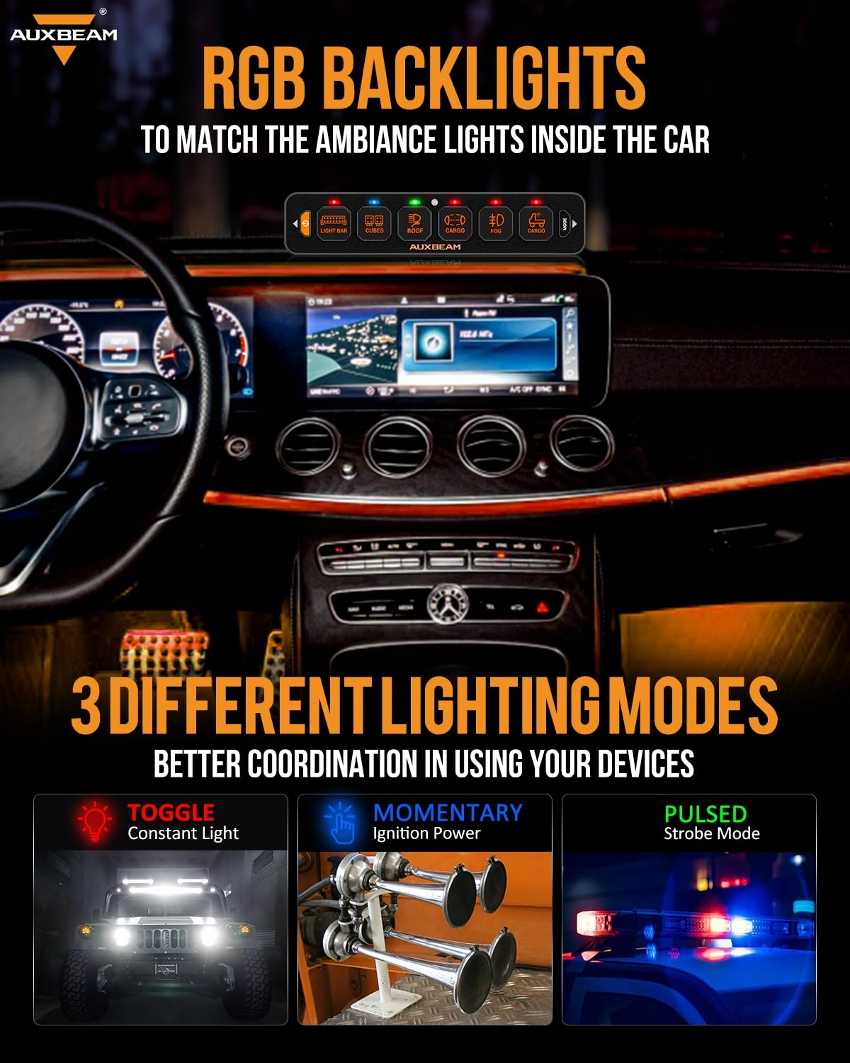 AS-R40/60/80 RGB SLIM SWITCH PANEL TOGGLE/ MOMENTARY/ PULSED MODE SUPPORTED(ONE-SIDED OUTLET) - SLBSTORE