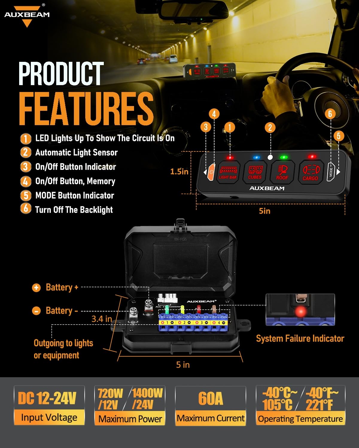 AS-R40/60/80 RGB SLIM SWITCH PANEL TOGGLE/ MOMENTARY/ PULSED MODE SUPPORTED(ONE-SIDED OUTLET) - SLBSTORE