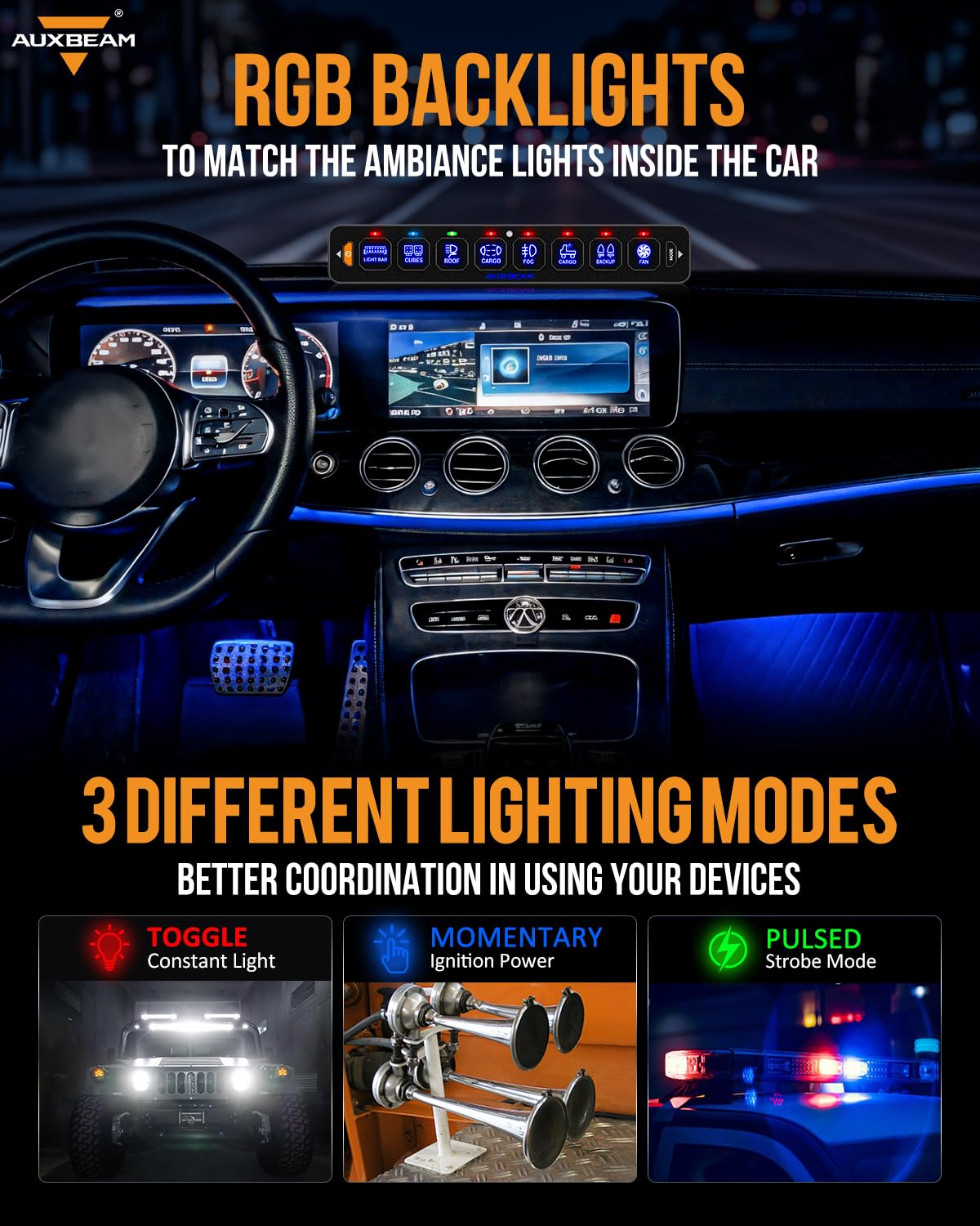 AS-R40/60/80 RGB SLIM SWITCH PANEL TOGGLE/ MOMENTARY/ PULSED MODE SUPPORTED(ONE-SIDED OUTLET) - SLBSTORE