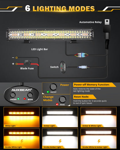 Auxbeam 6 MODES SERIES WHITE&AMBER LED LIGHT BARS 3 INCH/4INCH/7INCH/12INCH/20INCH/22 INCH/30 INCH/42 INCH/50 INCH