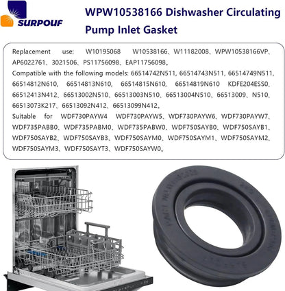 Dishwasher Circulation Pump Inlet Grommet - Compatible with Whirlpool Kenmore - Replaces WPW10538166 - SLBSTORE