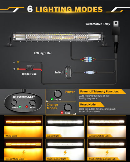 Auxbeam 6 MODES SERIES WHITE&AMBER LED LIGHT BARS 3 INCH/4INCH/7INCH/12INCH/20INCH/22 INCH/30 INCH/42 INCH/50 INCH