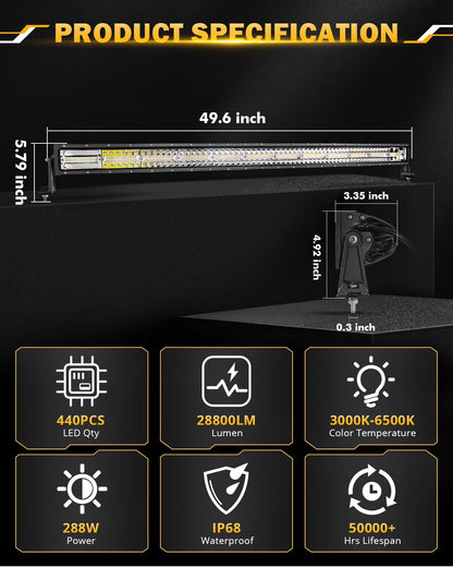 Auxbeam 6 MODES SERIES WHITE&AMBER LED LIGHT BARS 3 INCH/4INCH/7INCH/12INCH/20INCH/22 INCH/30 INCH/42 INCH/50 INCH