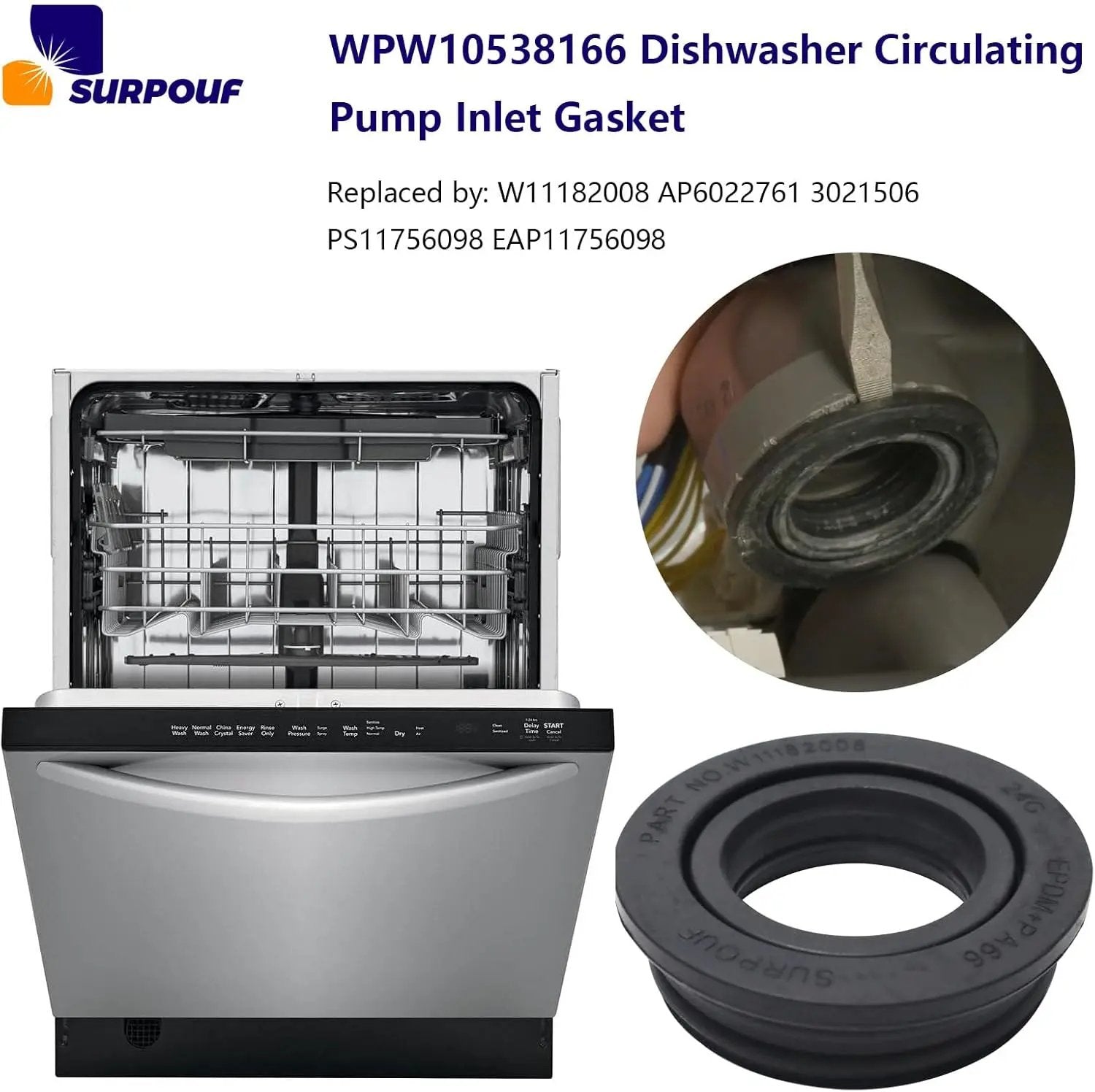 Dishwasher Circulation Pump Inlet Grommet - Compatible with Whirlpool Kenmore - Replaces WPW10538166 - SLBSTORE