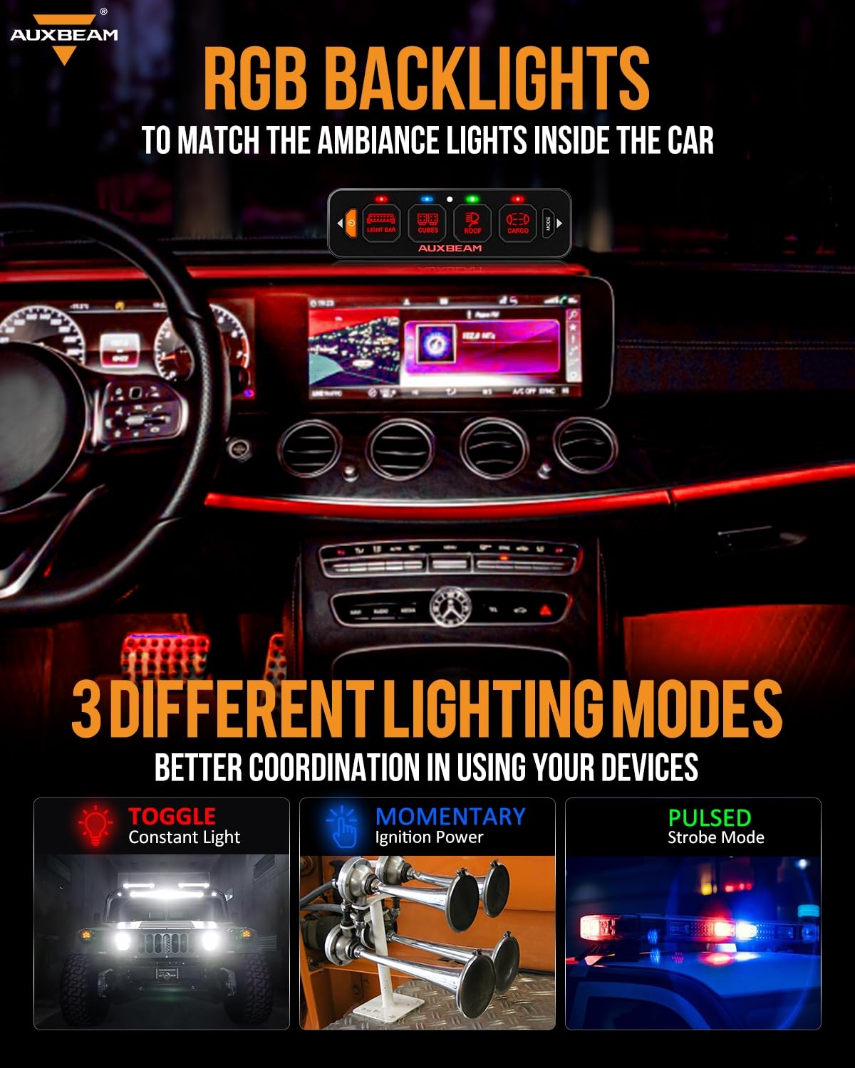AS-R40/60/80 RGB SLIM SWITCH PANEL TOGGLE/ MOMENTARY/ PULSED MODE SUPPORTED(ONE-SIDED OUTLET) - SLBSTORE