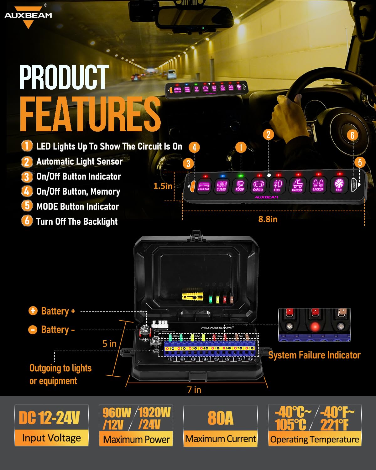 AS-R40/60/80 RGB SLIM SWITCH PANEL TOGGLE/ MOMENTARY/ PULSED MODE SUPPORTED(ONE-SIDED OUTLET) - SLBSTORE