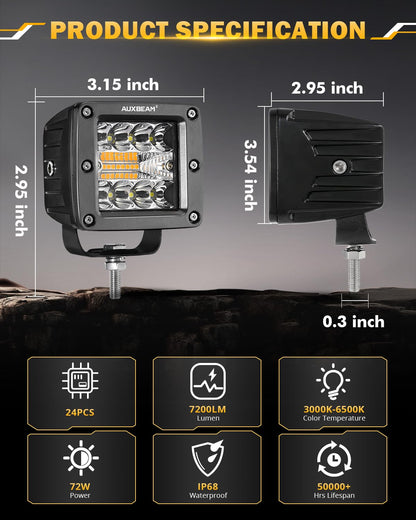 Auxbeam 6 MODES SERIES WHITE&AMBER LED LIGHT BARS 3 INCH/4INCH/7INCH/12INCH/20INCH/22 INCH/30 INCH/42 INCH/50 INCH