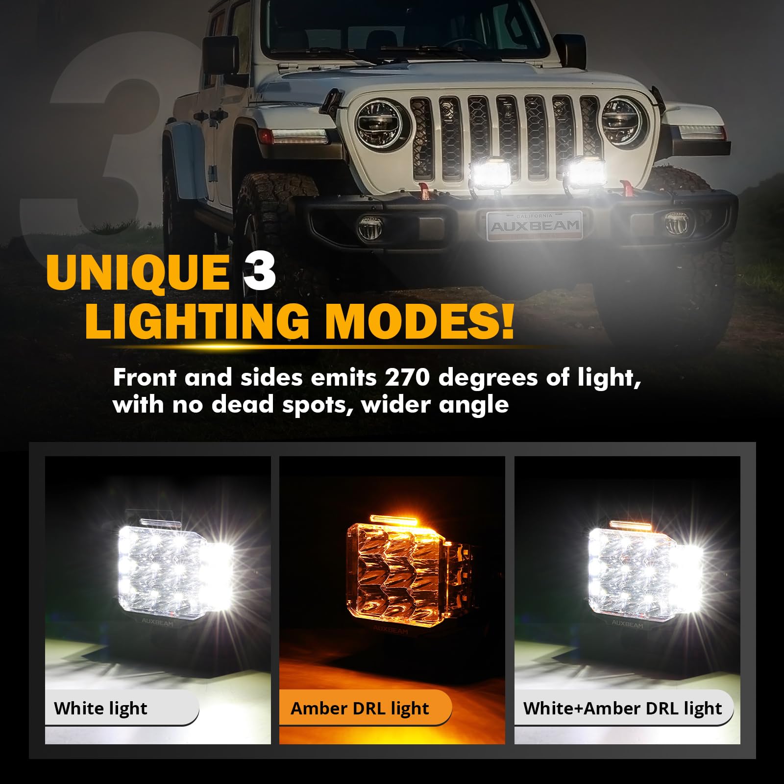 Auxbeam V-MAX Series Led Pods Lights with Amber Covers - SLBSTORE