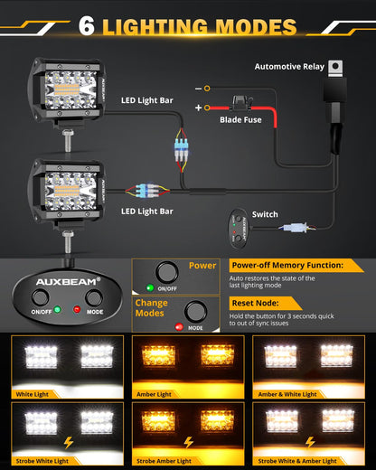 Auxbeam 6 MODES SERIES WHITE&AMBER LED LIGHT BARS 3 INCH/4INCH/7INCH/12INCH/20INCH/22 INCH/30 INCH/42 INCH/50 INCH