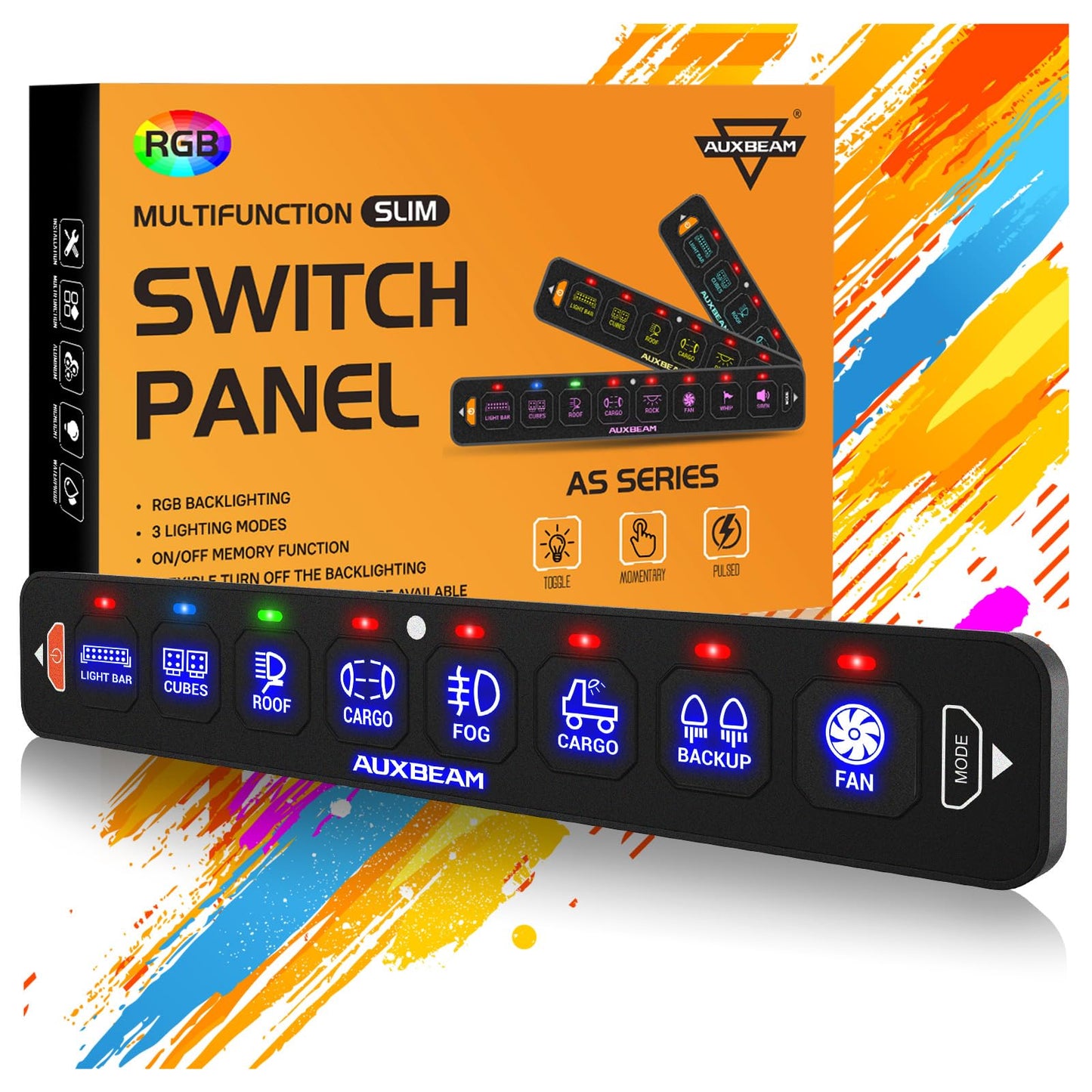 AS-R40/60/80 RGB SLIM SWITCH PANEL TOGGLE/ MOMENTARY/ PULSED MODE SUPPORTED(ONE-SIDED OUTLET) - SLBSTORE