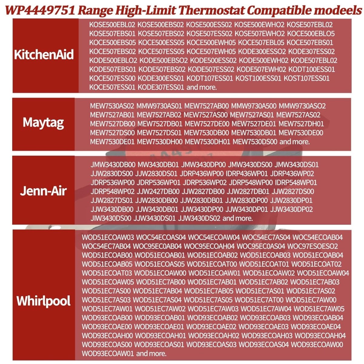 WP4449751 Range Oven High Limit Thermostat Compatible with Whirlpool, KitchenAid - SLBSTORE