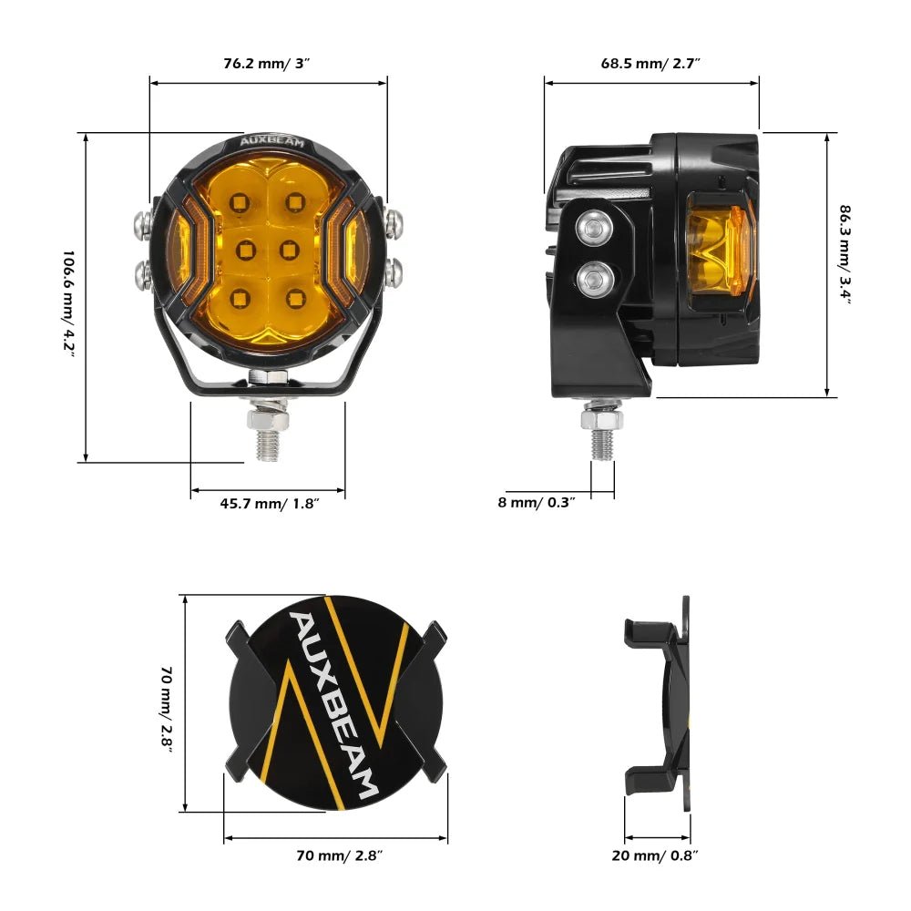 V-ULTRA SERIES | 3 INCH 108W LED SIDE SHOOTER AMBER POD LIGHTS WITH AMBER DRL - SLBSTORE