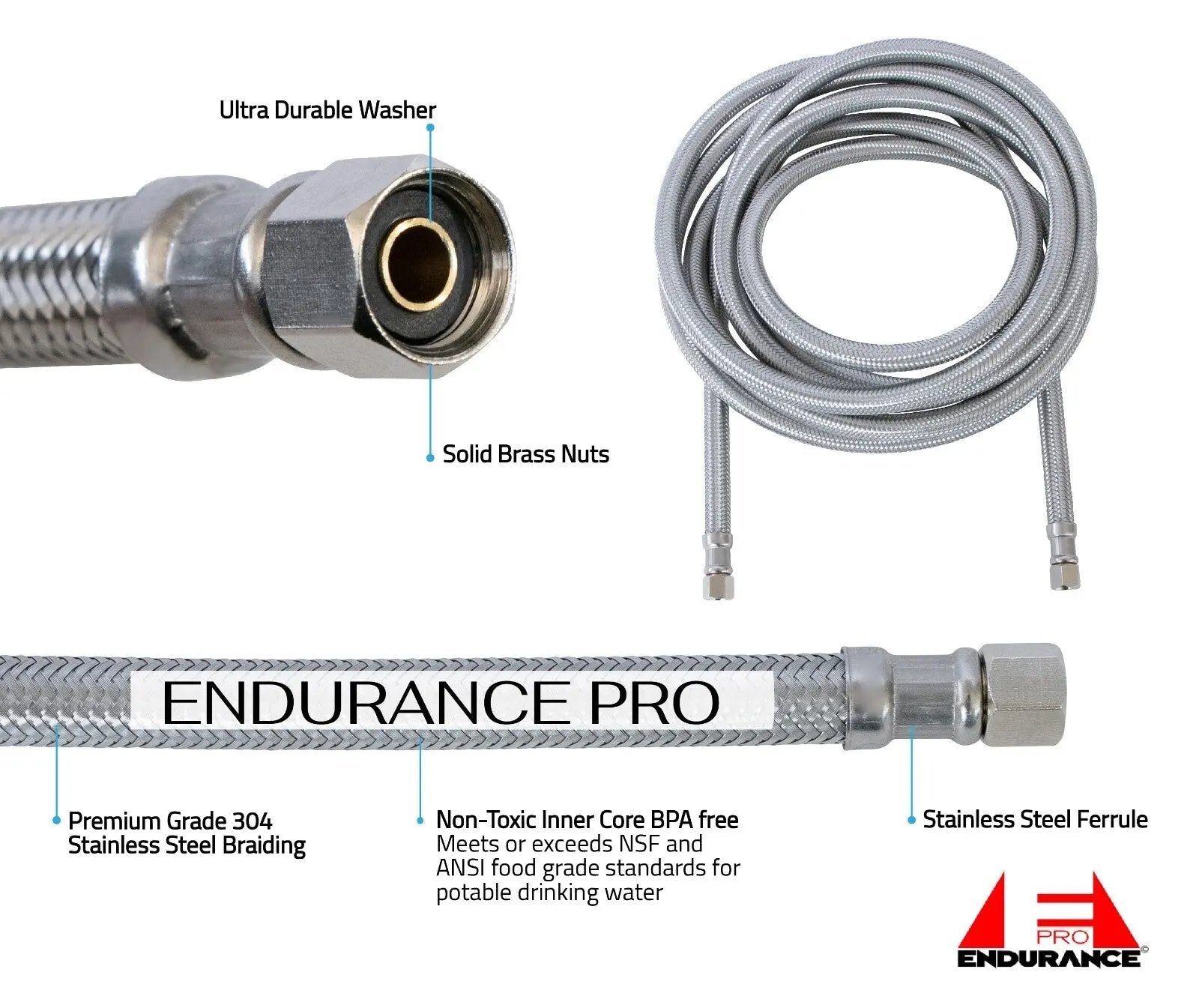 Refrigerator Water Line Ice Maker Flexible Braided Stainless Steel Water Supply Hose - SLBSTORE