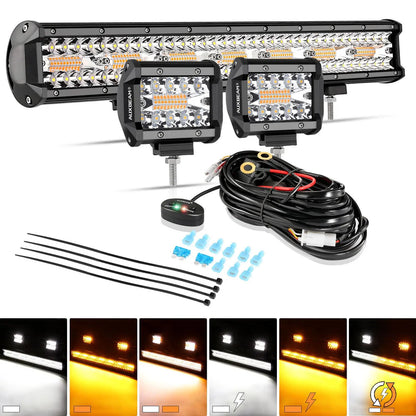 Auxbeam 6 MODES SERIES WHITE&AMBER LED LIGHT BARS 3 INCH/4INCH/7INCH/12INCH/20INCH/22 INCH/30 INCH/42 INCH/50 INCH