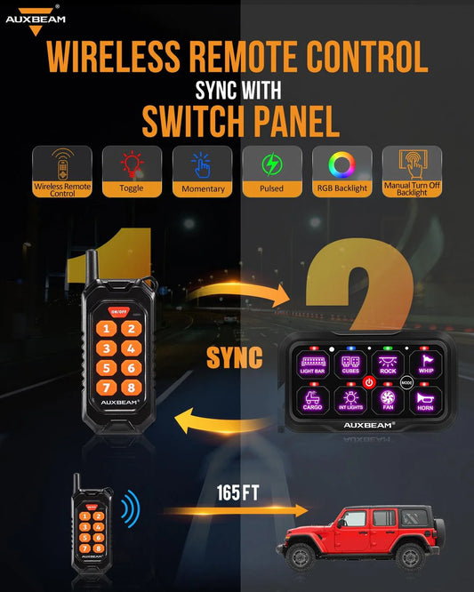 RC SERIES 8 GANG (RC - 800) RGB SWITCH PANEL WITH REMOTE CONTROLLER, TOGGLE/ MOMENTARY/ PULSED MODE SUPPORTED(ONE - SIDED OUTLET) - SLBSTORE