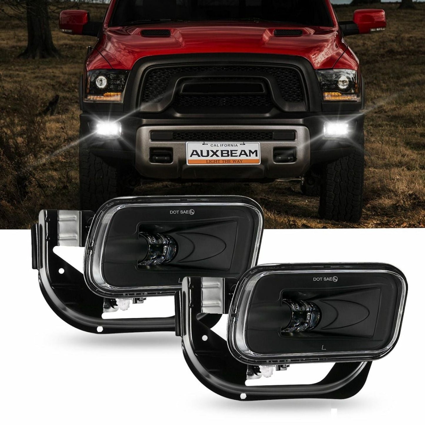 LED Fog Lights Dodge Ram 1500 2009 - 2012, Ram 2500/3500 2010 - 2018 Auxbeam (Black) - SLBSTORE