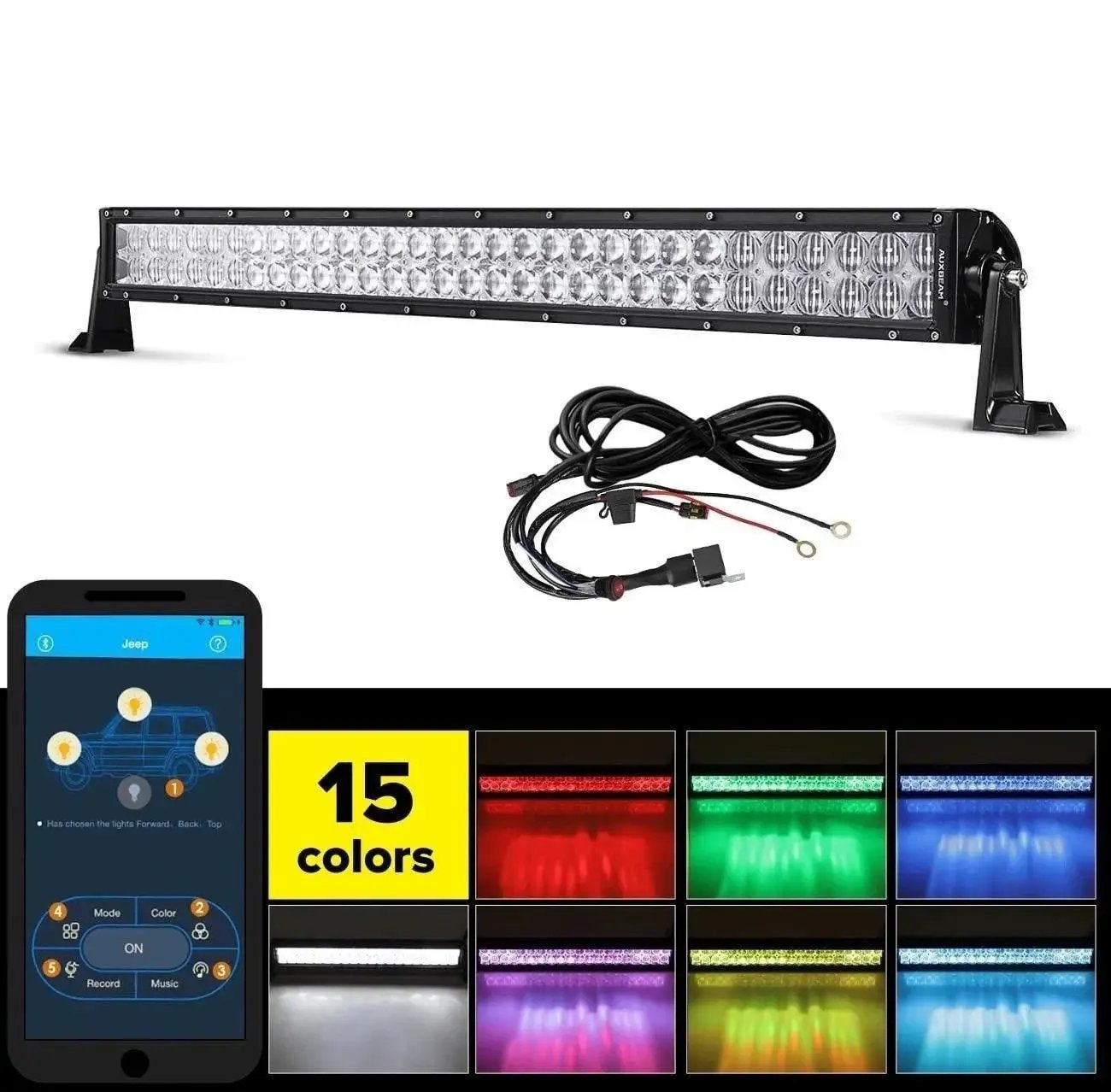 Auxbeam 32 Inch V - Series Curved RGBW Color Changing Off Road Led Light Bar - SLBSTORE