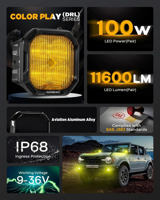 AUXBEAM 3" LED Fog Light Kit For Lexus Toyota Subaru Legacy - SLBSTORE