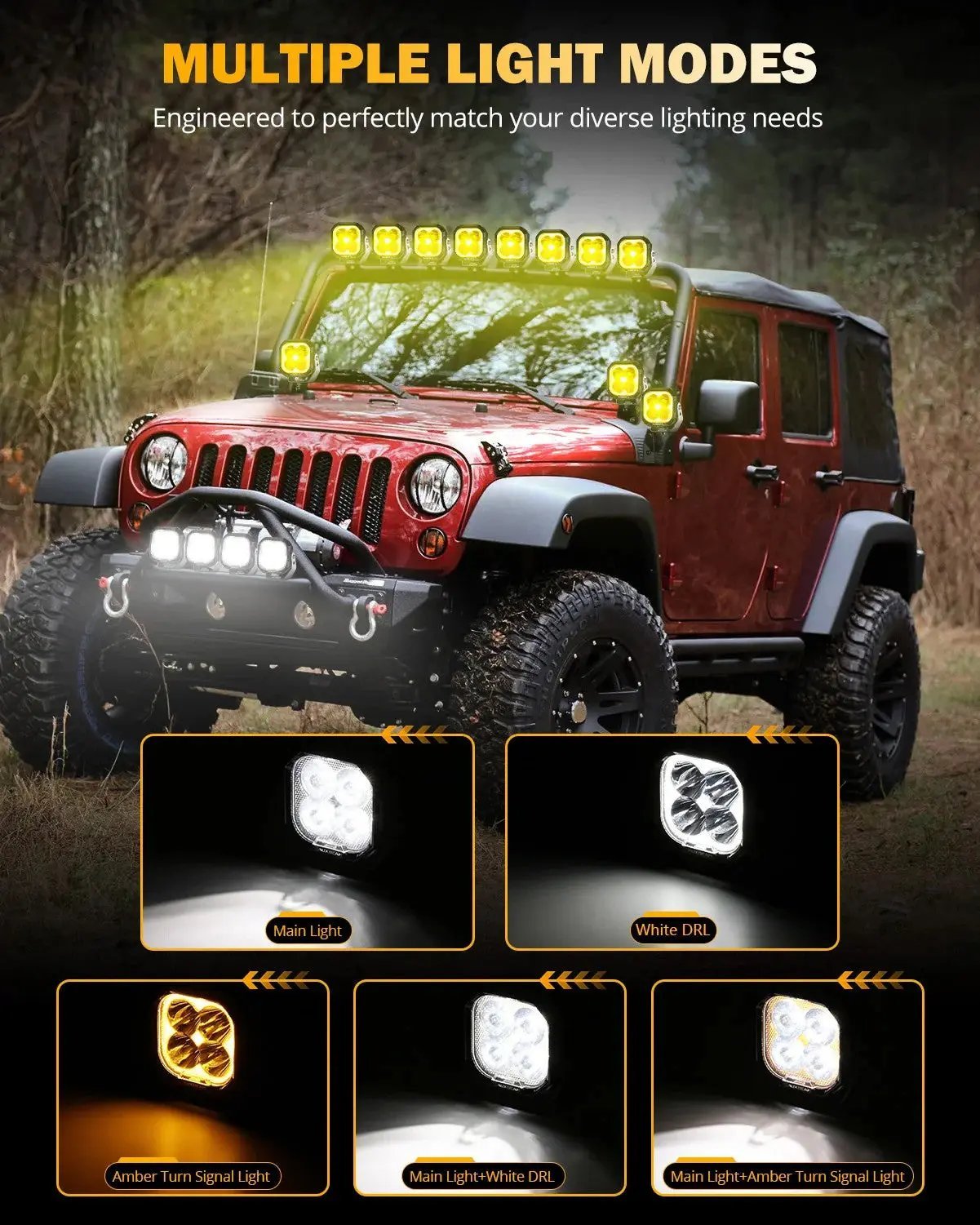 AUXBEAM 3" 100W DRL LED Pod Lights SPOT Beam With White DRL & Amber Turn Signal - SLBSTORE