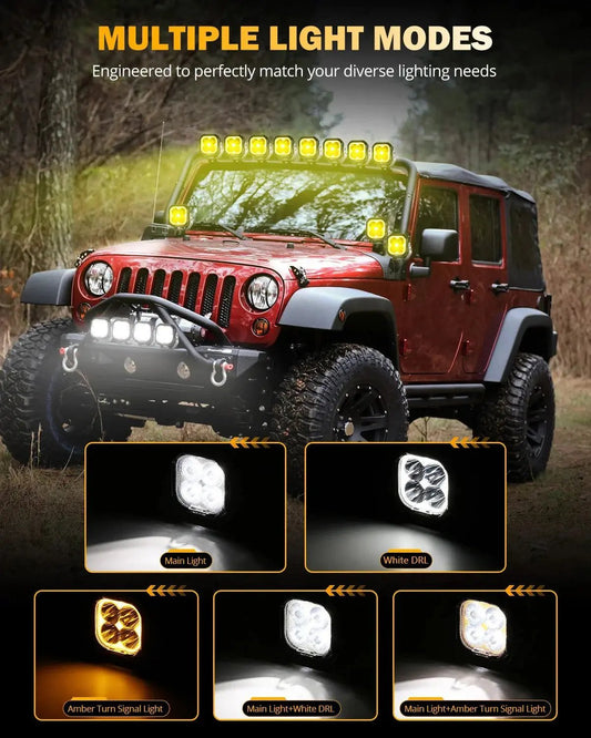 AUXBEAM 3" 100W DRL LED Pod Lights SPOT Beam With White DRL & Amber Turn Signal - SLBSTORE