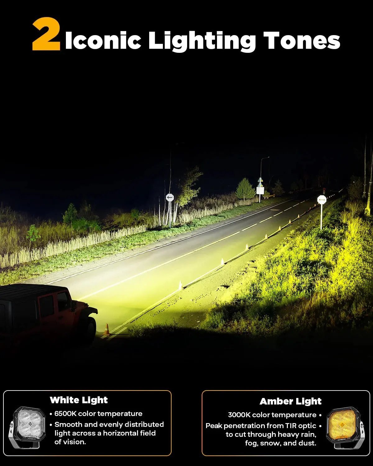 AUXBEAM 3" 100W DRL LED Pod Lights FLOOD Beam With White DRL & Amber Turn Signal - SLBSTORE