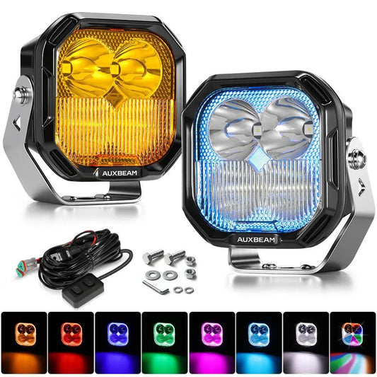 AUXBEAM 3" 116W RGB LED Pod Lights COMBO Beam 8 Color Lights Color Play 12960LM - SLBSTORE