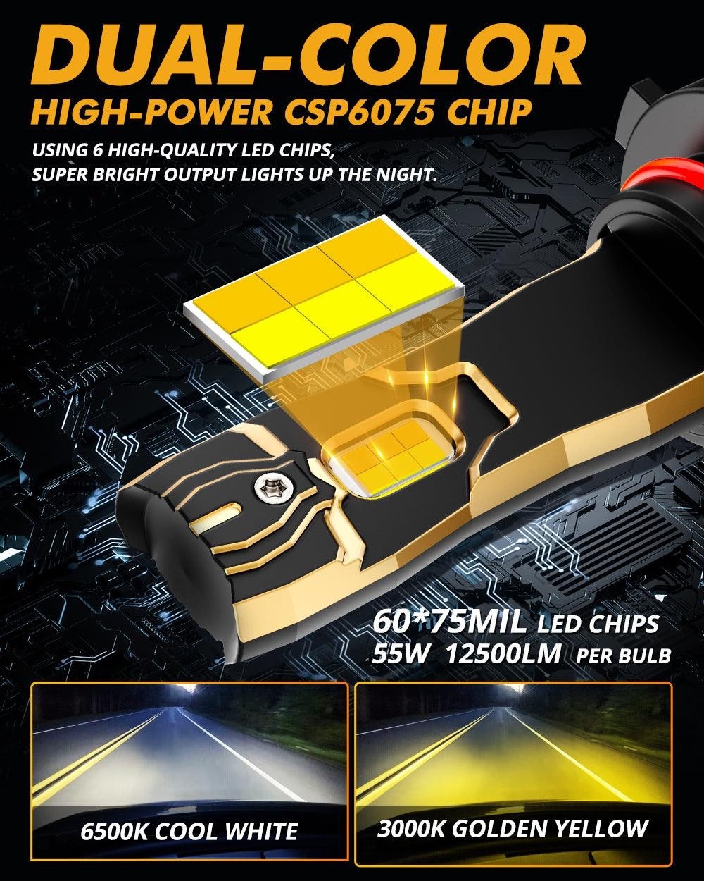 H4 HIGH POWER & BRIGHTNESS GX BI-COLOR SERIES 25000LM 110W LED HEADLIGHT BULBS - SLBSTORE