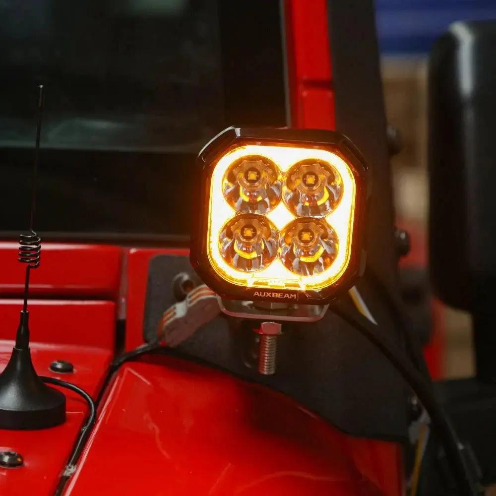 AUXBEAM 3" 100W DRL LED Pod Lights SPOT Beam With White DRL & Amber Turn Signal - SLBSTORE