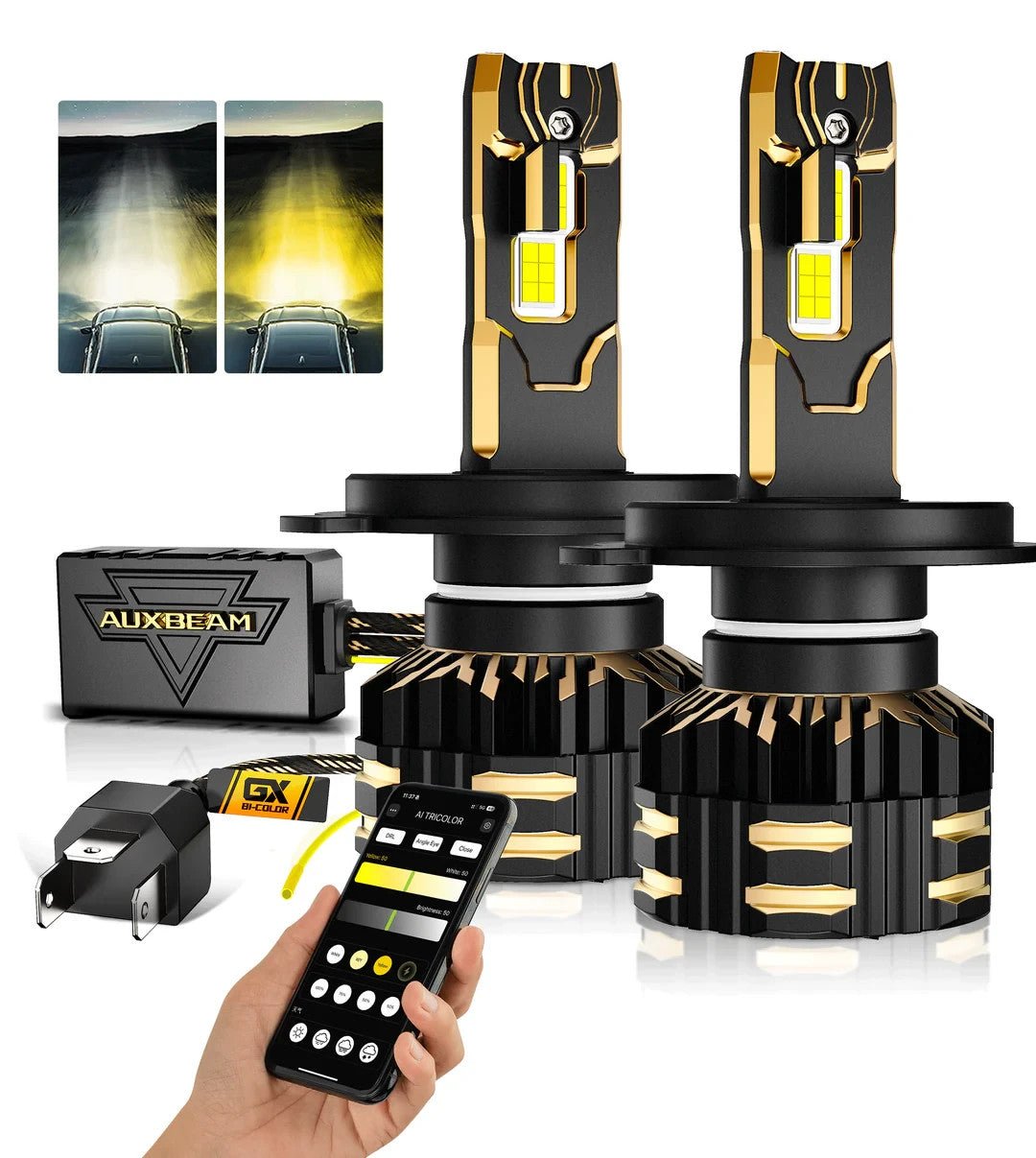 AUXBEAM GX BI - COLOR SMART Serie 25000LM 110W LED Headlight Bulbs App Control NEW - SLBSTORE
