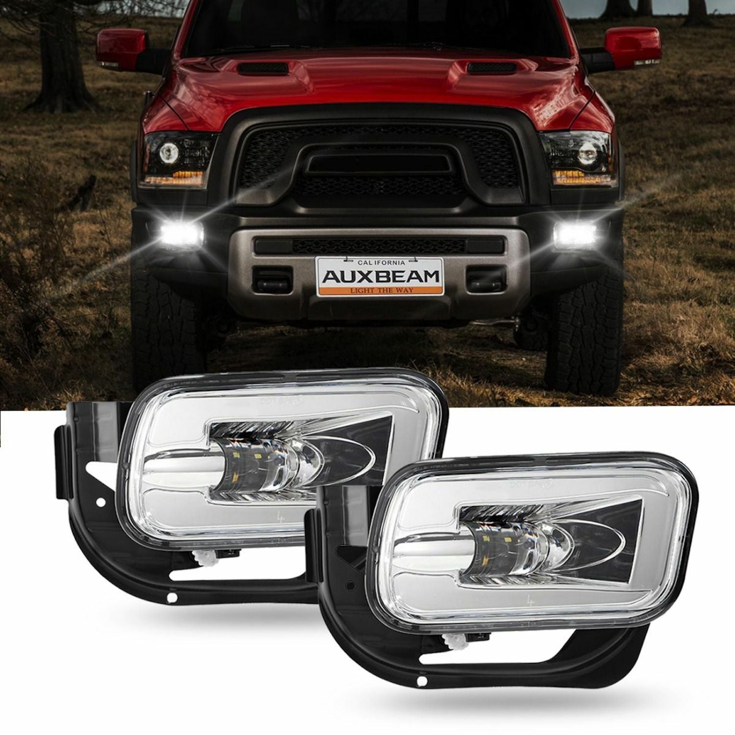 LED Fog Lights Dodge Ram 1500 2009 - 2012, Ram 2500/3500 2010 - 2018 Auxbeam Chrome - SLBSTORE