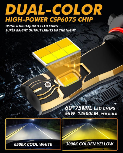 H1 HIGH POWER & BRIGHTNESS GX BI-COLOR SERIES 25000LM 110W LED HEADLIGHT BULBS - SLBSTORE
